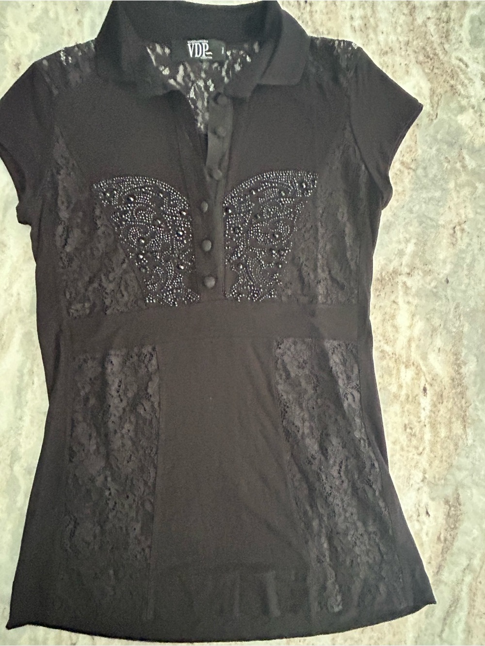 Via DellePerle  VDP Italian Lace Top covered buttons,sawarorski trim